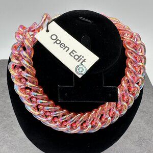 Open Edit Chunky Peach‎ Gold Iridescent Shimmer Choker Interlock Chain Necklace